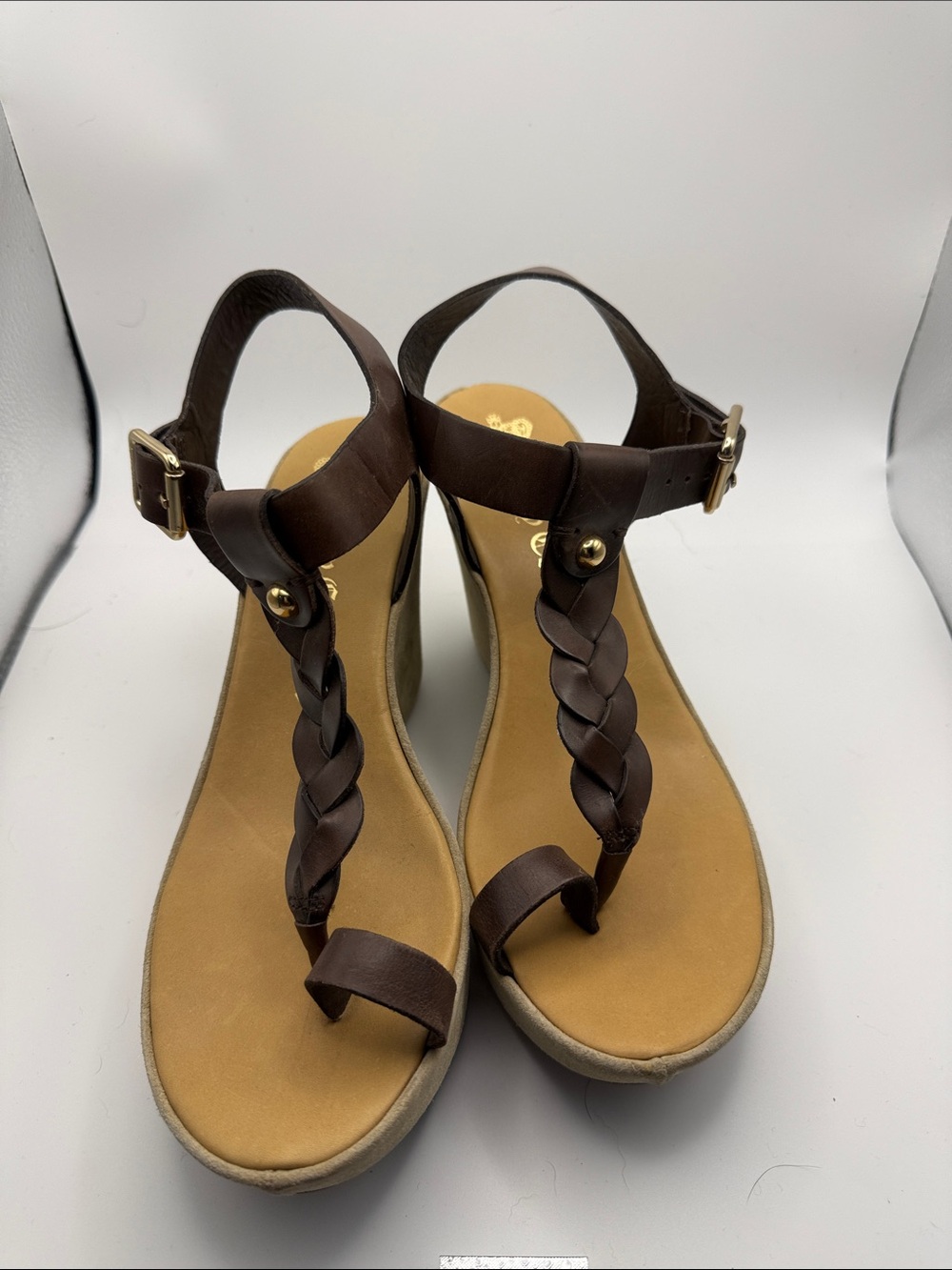Juicy Couture Brown Braided T-Strap Sandals